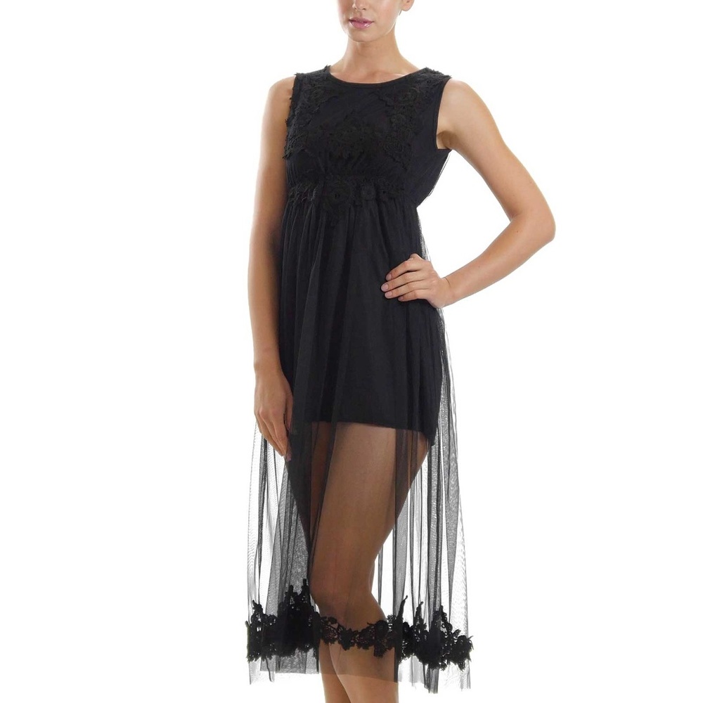 Women high waist lace and mesh dress